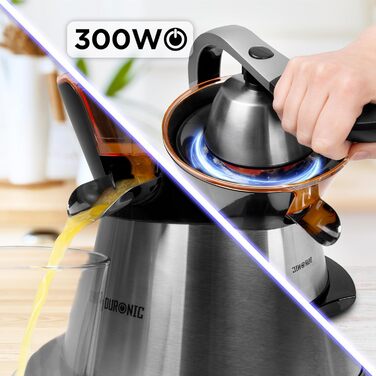 Електрична соковитискачка Duronic Saftpresse 600W - соковитискачка для цитрусових з нержавіючої сталі, 400мл, 2 конуси