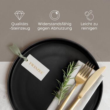 Набір посуду Twinzee Ebony Collection 24 елементи з матового чорного стеатиту для 6 осіб (тарілки, чашки, миски)