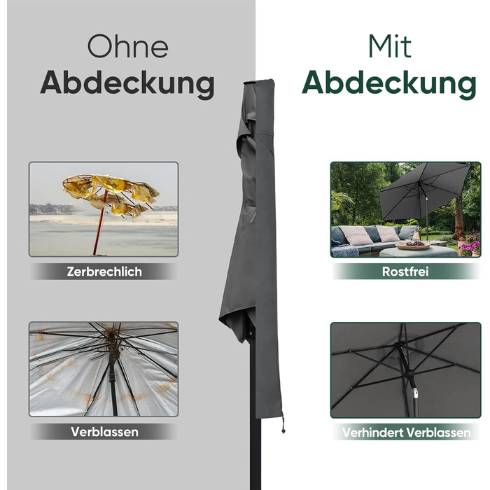 Захисний чохол для парасольки від сонця Sekey, 260x65 см, темно-сірий