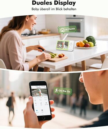 Відеоняня з камерою 1080P HD PTZ 360° та Wi-Fi: монітор для немовлят з додатком, нічним баченням, 4x Zoom, детекцією руху/звуку, двостороннім аудіо, автотрекінгом та сповіщеннями | 8SM