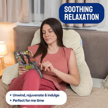 Комфортний пуф-подушка ComfortSpa для ліжка, дорослого розміру, з підлокітниками та кишенями, знімний чохол; ідеально для відпочинку в ліжку або для полегшення болю в спині