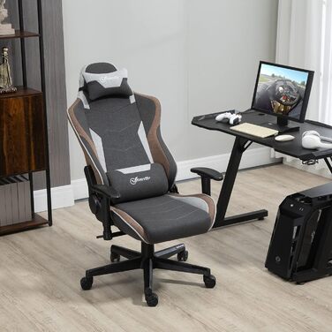 Крісло ігрове Vinsetto Ergonomic з регулюванням висоти, підголівником та підтримкою попереку, сірий