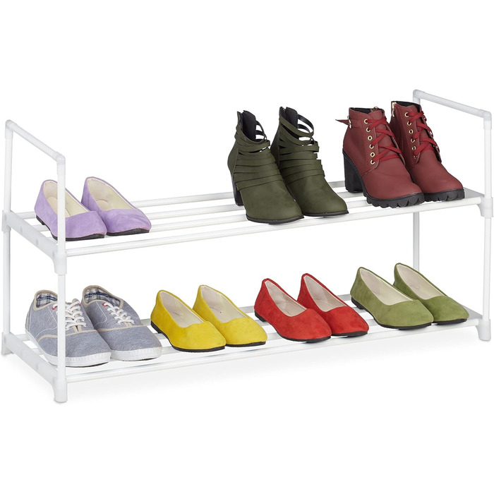 Полиця для взуття, вставна система, 16 пар взуття, передпокій, розширюваний, метал і пластик, полиця для взуття, білий, 10036200349 (2 рівні)