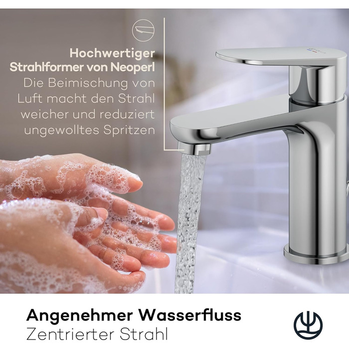 Змішувач для умивальника KLUDI-X1 низького тиску, висота виливу 95 мм, водозберігаючий, розмір M, з керамічним картриджем, хром, з 3 штуцерами (для бойлера), для ванної кімнати