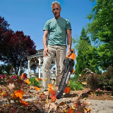 WORX WG505E: Електричний повітродув та пилосос для листя 3000W – 3-в-1 (повітродув, пилосос, мульчер) з мішком 45л – швидкість 335 км/год, об'єм 600 м³/год