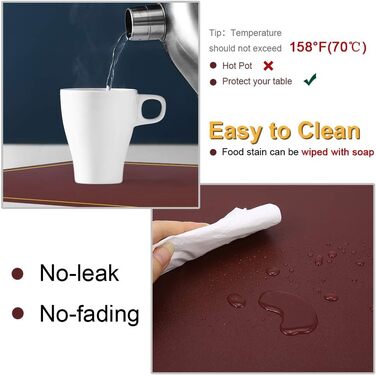 Підставки під тарілки Leder Platzsets, бордові, 6 шт., миючі, водонепроникні, для дому, кухні, на вулицю