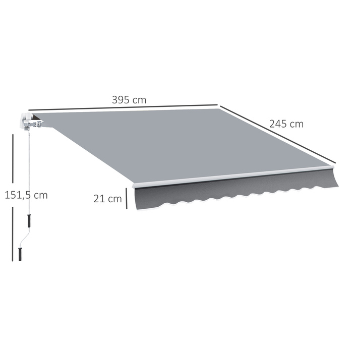 Маркіза Outsunny, 3,95 x 2,45 м, захист від сонця, в'їзна, з ручним приводом, металевий каркас, поліестер, сіра/біла