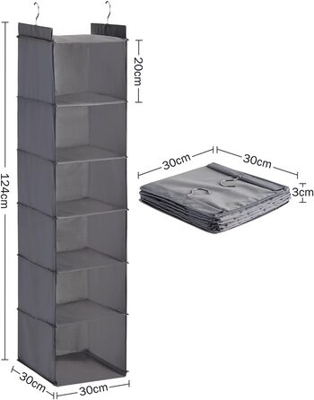 Підвісна полична шафа-купе, 6 відділень, тканина Оксфорд, металевий гачок, економія місця, сірий