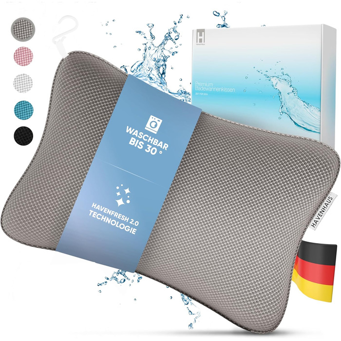 Преміум подушка для ванни сірого кольору | Подушка для ванни швидковисихаюча з великими присосками для надійного кріплення | Подушка для ванни з можливістю прання | Подушка для оптимального розслаблення шиї, сірого кольору