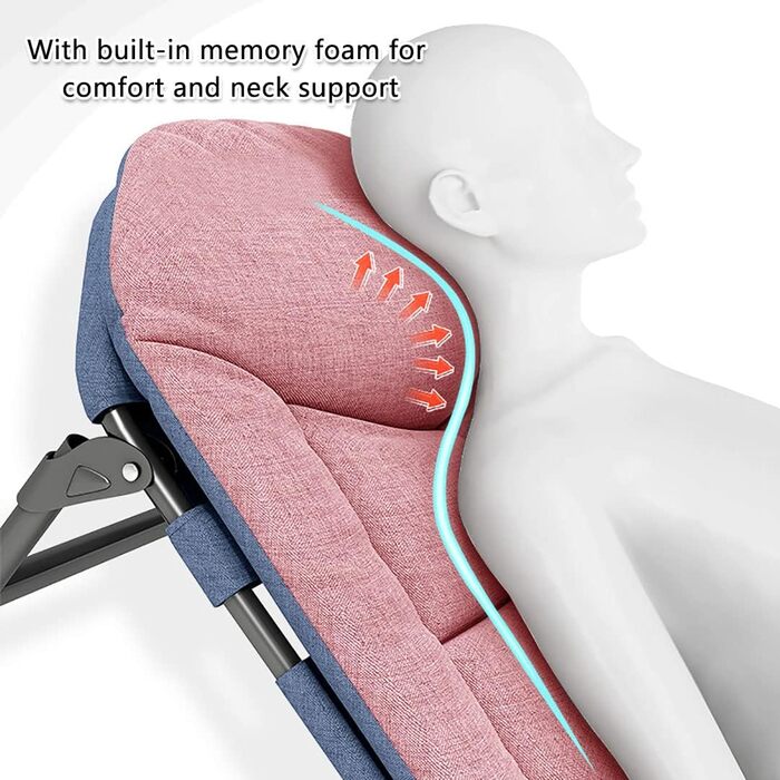 Розкладне кемпінгове ліжко-шезлонг XXL посилене, регульована спинка, компактне польове ліжко для відпочинку на природі та вдома (Рожеве)