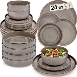 Набір посуду SÄNGER Tafelservice 18 предметів: 6 тарілок для їжі, 6 тарілок для десерту, 6 мисок, коричневий, кераміка для 6 осіб