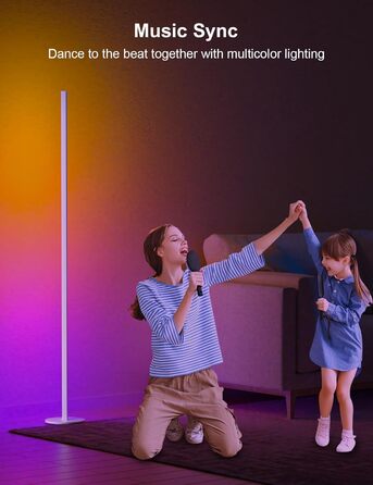 LED торшер для вітальні білий з пультом ДУ, RGB лампа 140 см, 16 млн кольорів, синхронізація з музикою, кутова, з таймером