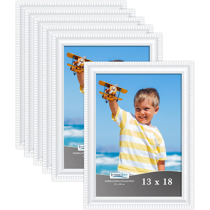 Фоторамка Icona Bay 10x15 см, 6 шт. , деталізовані молдинги, сучасний набір, настінна/столова, колекція натхнення (13x18, білий)
