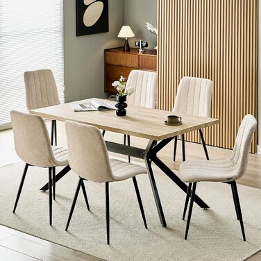 Набір обідніх стільців для вітальні/кухні, тканина льон, м'які стільці на металевих ніжках, колір хакі (8, бежеві вертикальні смуги)