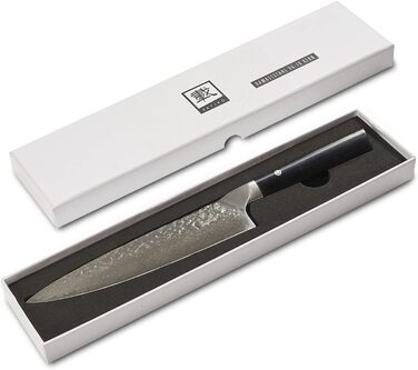 Кухонний ніж шеф-кухаря Zayiko Kuro Damast з лезом 20 см, з 67 шарів дамаської сталі, з ручкою з паккавуду