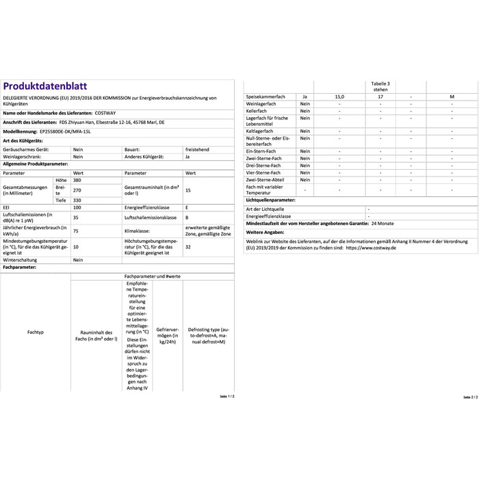 Міні-холодильник COSTWAY 15 л, функція охолодження/обігріву, -3C/50C, DC/AC, тихий 26 дБ, автомобіль/офіс/кемпінг