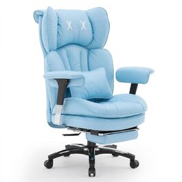 Ергономічне офісне крісло Efomao X-Stickerei для дому та офісу, шкіряне (PU), 200 кг, з підставкою для ніг та підтримкою попереку, чорне з блакитним