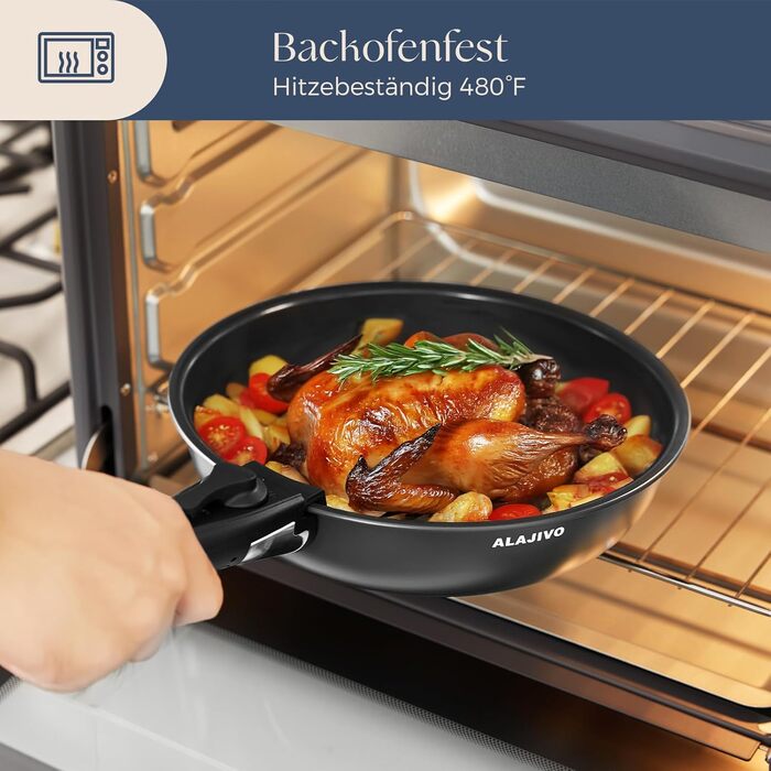 Набір посуду 17 частин з знімним ручками, антипригарне покриття, для всіх типів плит, включаючи індукцію, та духової шафи (темно-сірий)