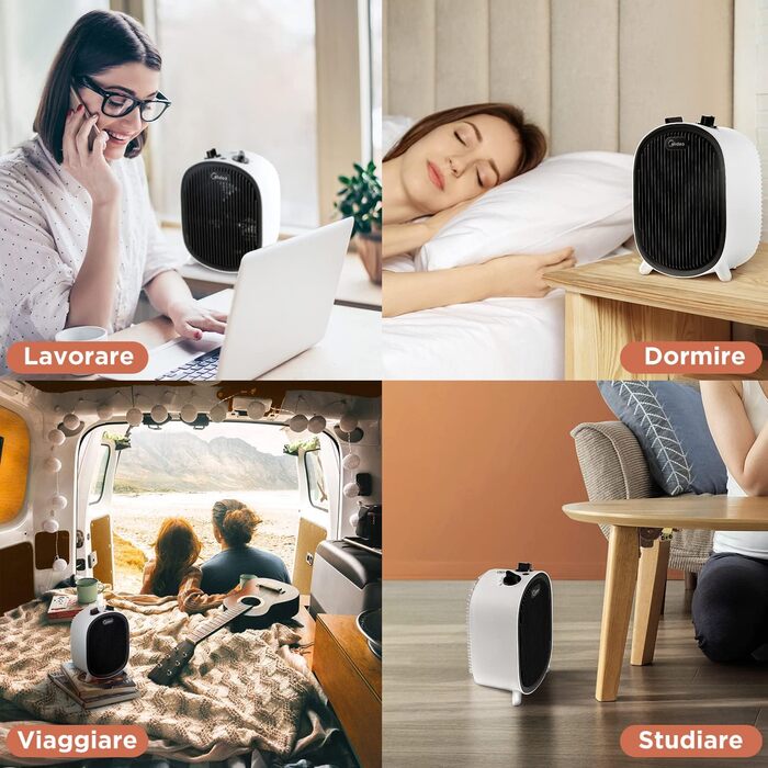 Електричний обігрівач Midea NF20-20AWE: 2000W, тиха робота, для дому, офісу, білого кольору