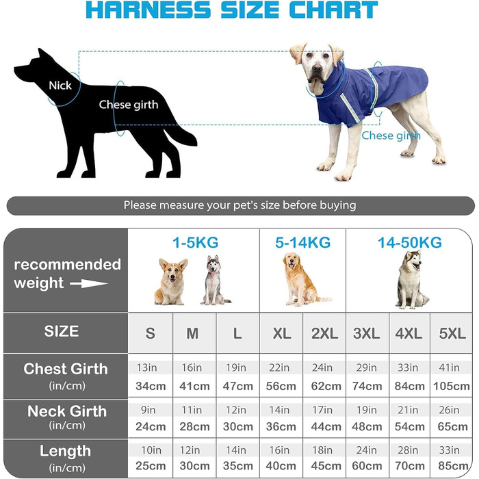 Водонепроникне пальто з капюшоном і світловідбивачами для собак, синій, 3XL