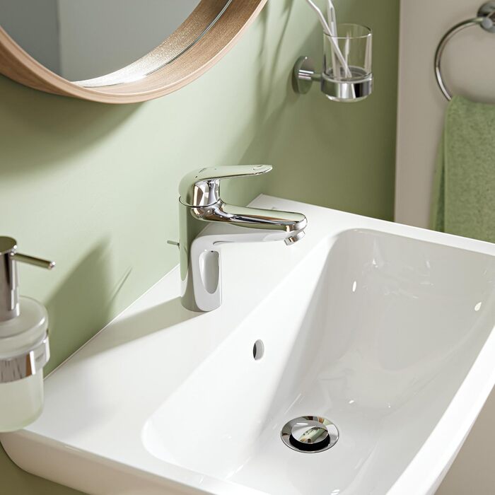 Змішувач для раковини Grohe Swift, хром, з витяжною системою, 18 см, з інструментом 3-в-1, для легкої установки, водо- та енергозберігаючий