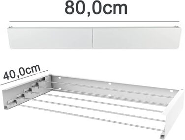 Ідеальна сушильна стійка, настінна, настінна сушильна стійка для сушіння складна, висувна, складна та компактна. У приміщенні та на вулиці. Виготовлений з нержавіючої сталі та алюмінію (80 см, білий)