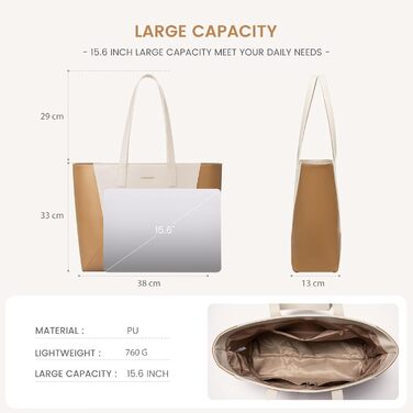 LOVEVOOK Сумка-шоппер з натуральної шкіри, велика, на плечі, для жінок, коричнева (бежево-коричнева, M)