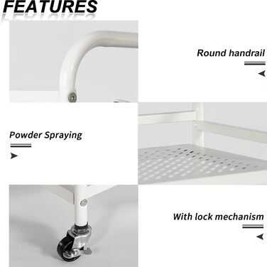 Металевий сервісний візок HDANI з 3 рівнями, на коліщатках, 48x30x75 см, для кухні, бару, ванної кімнати