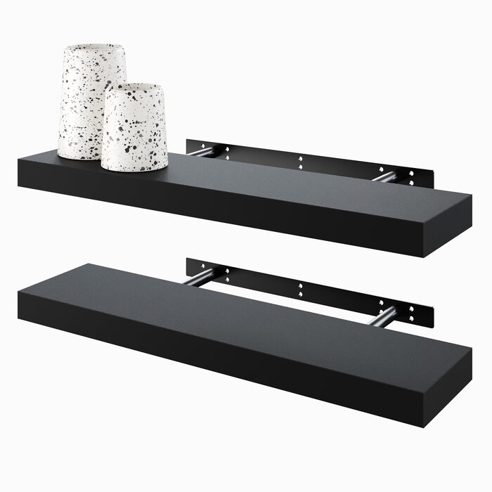 Полиці настінні BAMEOS, комплект з 2 шт., 60x14.7 см, чорні - декор для ванної, кухні, вітальні, спальні