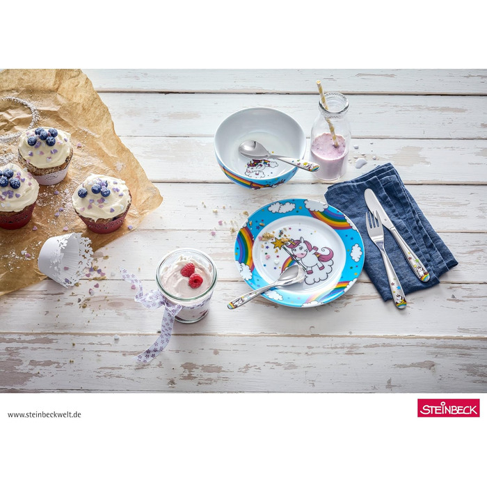 Дитячий набір столових приборів WMF Einhorn (4 шт.), нержавіюча сталь, для дітей 3-9 років, Cromargan, придатний для миття в посудомийній машині