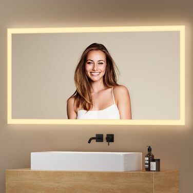 Дзеркало для ванної кімнати EMKE® з підсвічуванням 80x60 см, тепле біле світло 3000K, вимикач, вертикальна/горизонтальна установка, IP44, енергозберігаюче