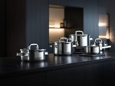 Каструля WMF Function 4 з нержавіючої сталі 16 см з кришкою, 1,4 л, для індукційних плит, з нержавіючої сталі Cromargan, 4 функції зливу, внутрішня мірка, срібна