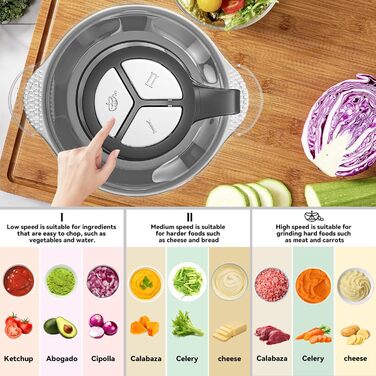 Електричний подрібнювач для кухні з 3L скляною та 3L нержавіючою чашею, 300W, 2-лезові сталеві ножі, 3 швидкості, придатний для миття в посудомийній машині, для фруктів, овочів, м'яса