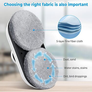 Робот для миття вікон, 5600Pa, з автоматичним розпиленням, 3 режими, інтелектуальна навігація, розпізнавання країв, пульт ДУ, система безпеки та 10 ганчірок для миття