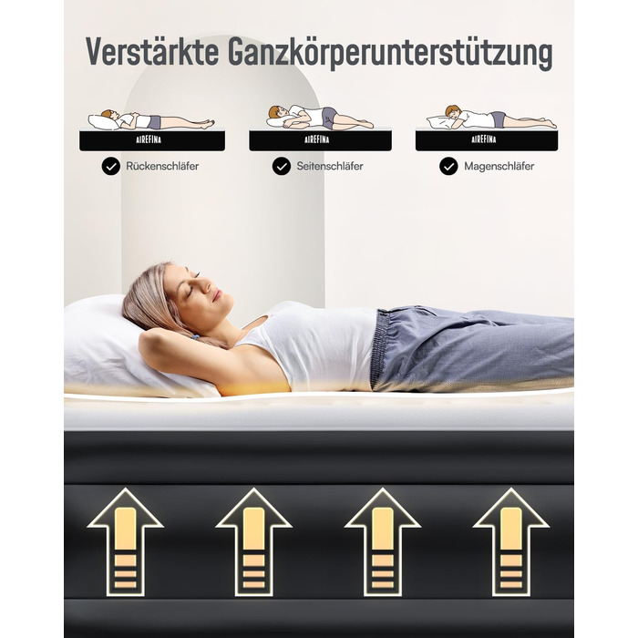 Надувне ліжко Airefina на 2 особи з самонадувною системою та вбудованим насосом, для кемпінгу та дому, міцне гостьове ліжко - 203 x 152 x 46 см