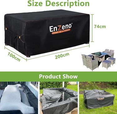 Водонепроникний чохол для садово-патіо меблів Enzeno, 250x210x90 см. Захист від дощу та бруду для столів, лаунж-меблів, диванів, ротангових комплектів