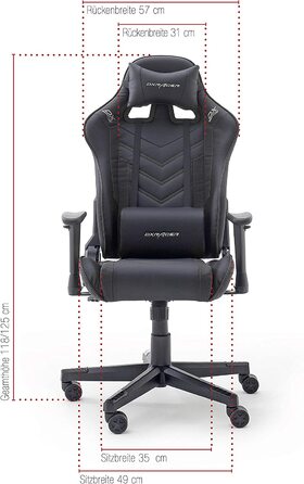 Ігрове крісло Robas Lund DX Racer Sport OK 132, ергономічне крісло керівника з регулюванням висоти (чорний)