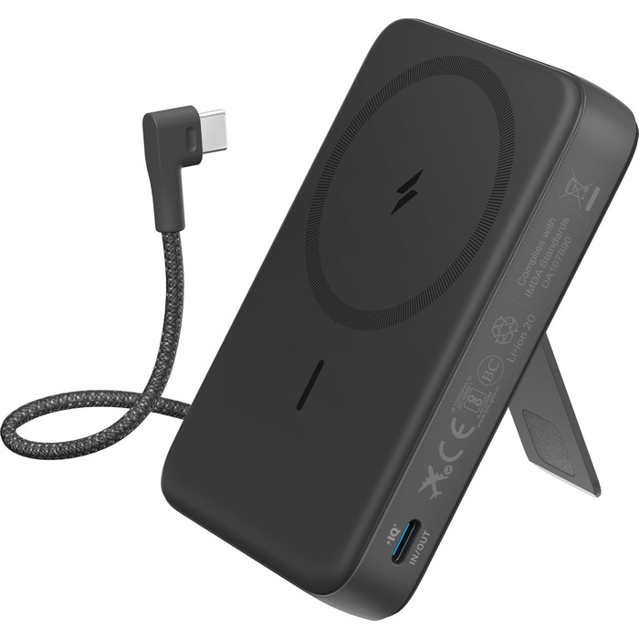 Магнітний павербанк Anker Zolo 10 000 мАг, швидка зарядка 30 Вт, кабель USB-C, підставка, чорний