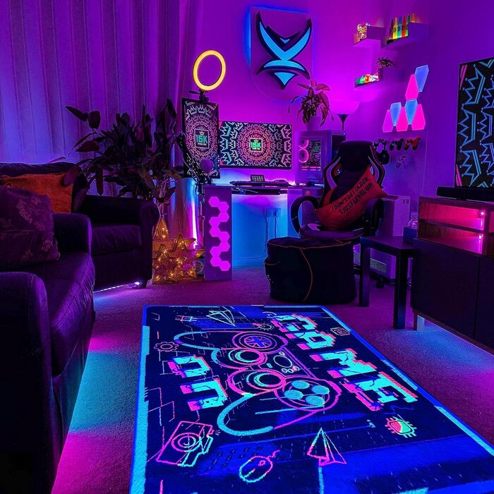 Ігровий килимок HOLAVIDA Neon, 3D Black Light UV реактивний, не ковзає, світиться в темряві, 180x120см