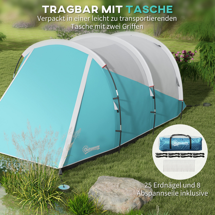 Тунельний намет Outsunny на 5 осіб, 180H x 460L x 230W см, стійкий до ультрафіолету, з кілочками, відтяжками, сумкою для перенесення, водовідштовхувальним, синій