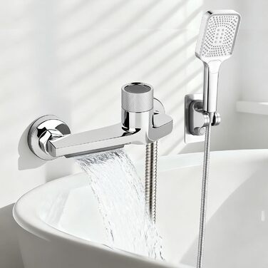 Змішувач для ванни з термостатом та двома виходами, душова лійка з запобіжним клапаном, настінний для ванни та душу, хром