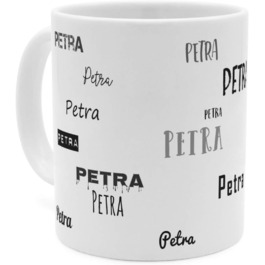Кружка з ім'ям Petra - колекція шрифтів - Іменна кружка, кавова кружка - Білий, 60 символів.