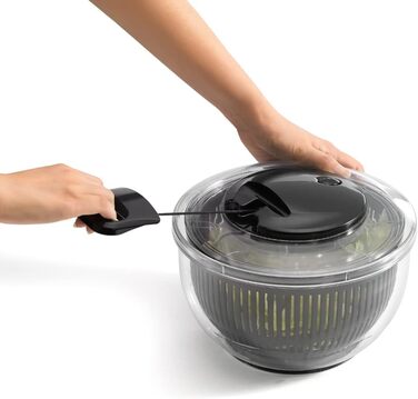 Дзиґа для салату JOE & LEAH, велика, 5 літрів, висувна, для овочів і зелені, з кришкою, чаша для зберігання, салат, функціональна кнопка зупинки (пластик)