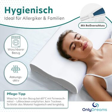 Ортопедична подушка для шиї OnlyDreams з гелевим шаром | Регульована висота та жорсткість | Чохол з алое вера | Підходить для всіх положень сну - Oeko-Tex