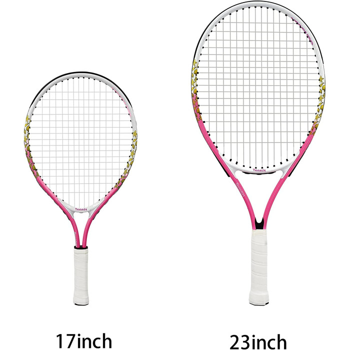Тенісна ракетка Senston 19/23/25 комплект тенісних ракеток цільного дизайну з тенісною сумкою,накладкою,демпфером вібрації (мультяшний рожевий, 17 дюймів)