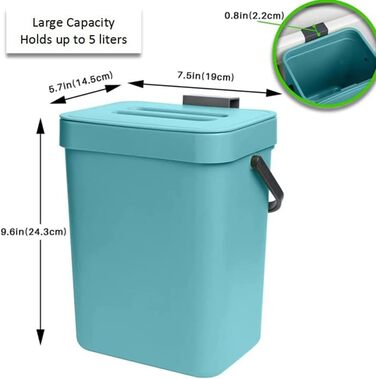 Кухонне відро для компосту пластикове відро для компосту із захистом від запаху, підвісне відро для сміття з кришкою для внутрішнього використання, для щоденного використання органічних відходів на кухні (синій)
