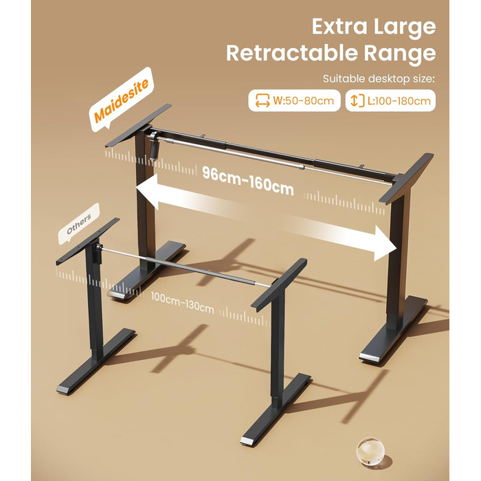 Електричний стіл MAIDeSITe з регулюванням висоти, 2 ніжки, 4 пам'яті, T1 Pro (Чорний)