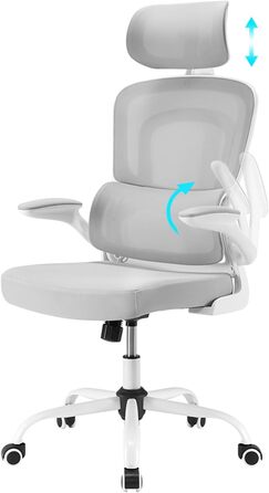 Ергономічне крісло Farini для офісу та дому: регульоване, з підголівником, сіро-біле. Ідеально для роботи за комп'ютером та в home office.