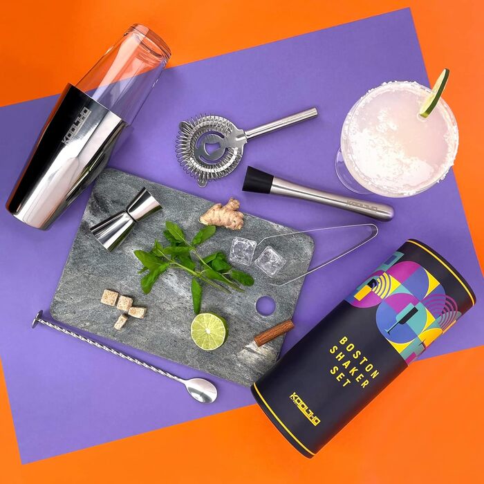 Набір шейкер для коктейлів Boston Shaker Set: скло, нержавіюча сталь, професійний барменський набір з ситечком Hawthorne