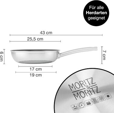 Сковорода Moritz & Moritz з нержавіючої сталі 24 см з керамічним покриттям - Стільникова структура сковороди з антипригарним покриттям підходить для всіх типів плит - Ідеально підходить для варіння, смаження та тушкування Ø 24 см